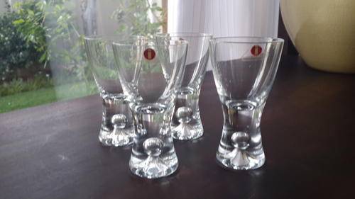 IITALLA (FINNISH) BUBBLE STEM SHERRY/SHOT GLASSES X 4.  IN EXCELLENT CONDITION.